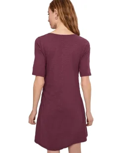 Women Mod-o-doc Elbow Sleeve Below The Knee Shirred Dress