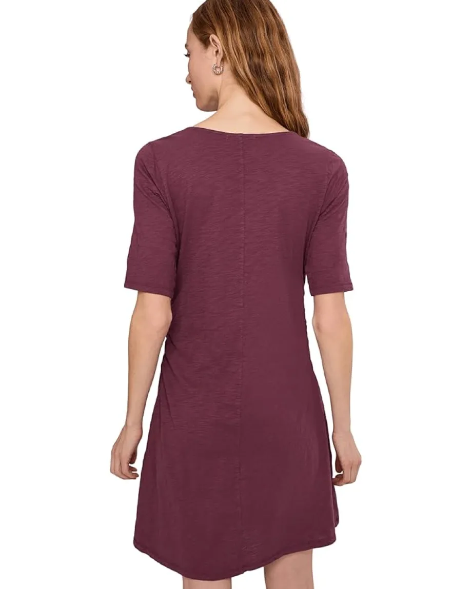 Women Mod-o-doc Elbow Sleeve Below The Knee Shirred Dress