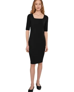 Mod-o-doc Elbow Sleeve Below The Knee Ruched Dress Black Outlet