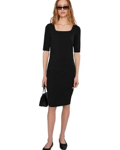 Mod-o-doc Elbow Sleeve Below The Knee Ruched Dress Black Outlet