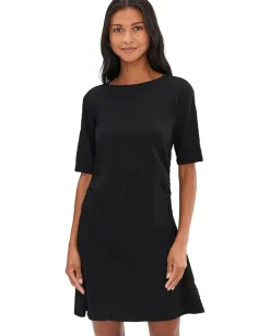 Mod-o-doc Elbow Sleeve Below The Knee Shirred Dress Black Clearance