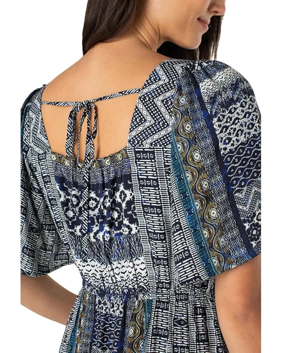 Women Liverpool Los Angeles Elbow Sleeve Square Neck Woven Maxi Dress With Pockets