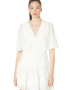 BCBGMAXAZRIA Embroidered Chiffon Flutter Sleeve Cocktail Off-White Discount