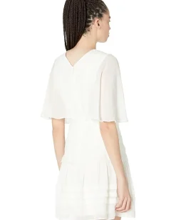 BCBGMAXAZRIA Embroidered Chiffon Flutter Sleeve Cocktail Off-White Discount