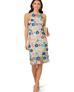 Women Adrianna Papell Embroidered Column Midi Dress