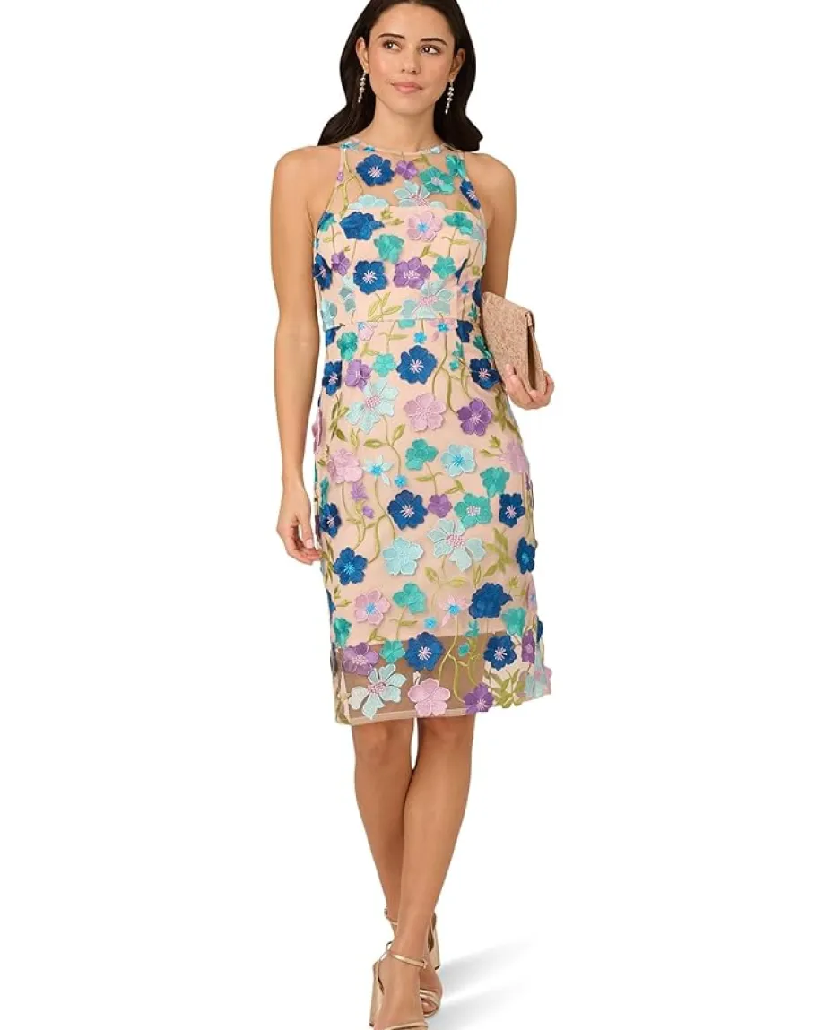 Women Adrianna Papell Embroidered Column Midi Dress