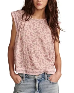 Women Lucky Brand Embroidered High Low Sleevless Blouse