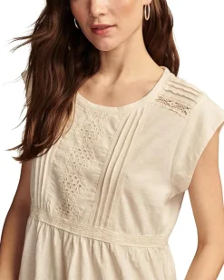 Lucky Brand Embroidered Peplum Tee Whisper White Outlet