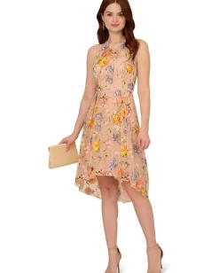 Adrianna Papell Embroidery Midi Dress Yellow/Orange Multi Discount