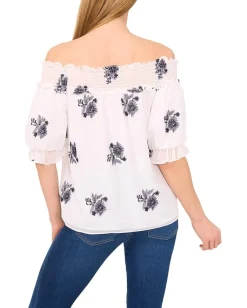 CeCe Embroidery Off The Shoulder Blouse Ultra White Discount