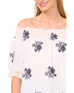 CeCe Embroidery Off The Shoulder Blouse Ultra White Discount