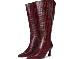 Naturalizer Emily Extra Wide Calf Knee High Boots Cranberry Red Croco Leather Clearance