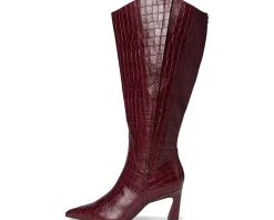 Naturalizer Emily Extra Wide Calf Knee High Boots Cranberry Red Croco Leather Clearance