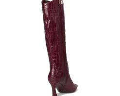 Naturalizer Emily Narrow Calf Knee High Boots Cranberry Red Croco Leather Clearance