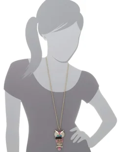 Betsey Johnson Enchanted Forest Owl Pendant Long Necklace Pink Discount
