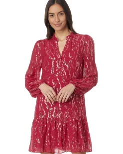 Lilly Pulitzer Evaline Silk Dress Malbec Red Fish Clip Chiffon