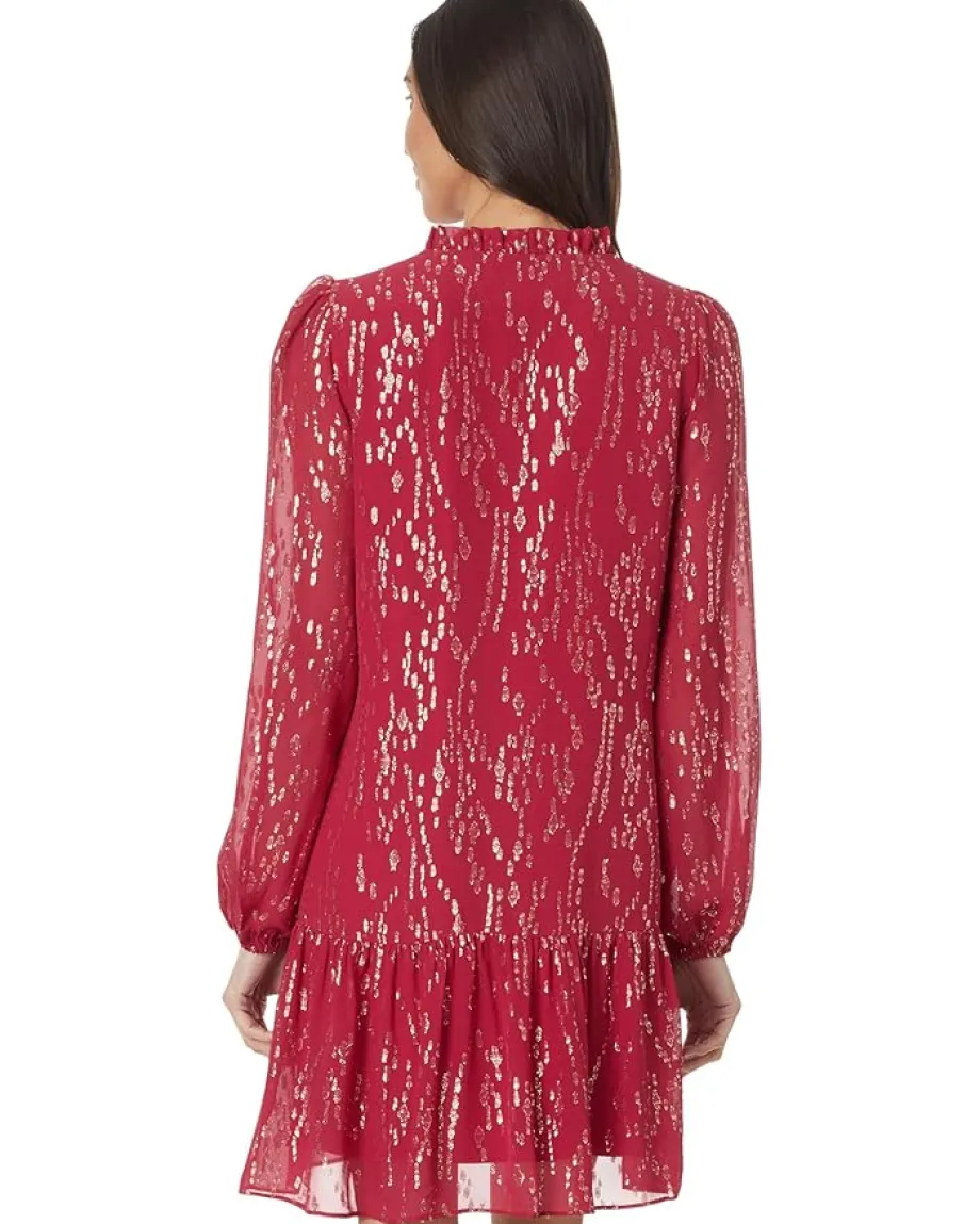 Lilly Pulitzer Evaline Silk Dress Malbec Red Fish Clip Chiffon