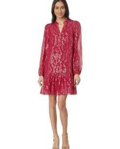 Lilly Pulitzer Evaline Silk Dress Malbec Red Fish Clip Chiffon