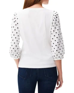 NIC+ZOE Eyelet Breeze Top White Multi Outlet