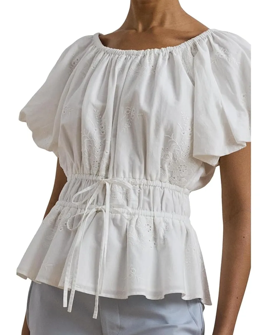 Women Lauren Ralph Lauren Eyelet Cotton Voile Peplum Blouse