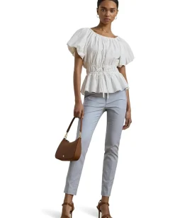 Women Lauren Ralph Lauren Eyelet Cotton Voile Peplum Blouse