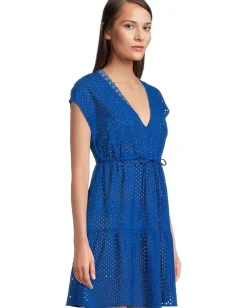 Women Tommy Bahama Eyelet Cove Vneck Short Dress