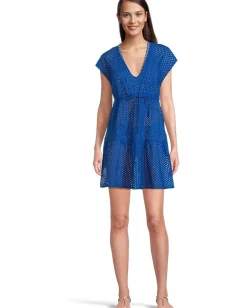 Women Tommy Bahama Eyelet Cove Vneck Short Dress