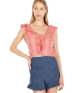Women BCBGMAXAZRIA Eyelet Ruffle Top