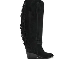 Free People Faith Fringe Western Boots Faded Black Suede New