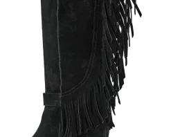 Free People Faith Fringe Western Boots Faded Black Suede New