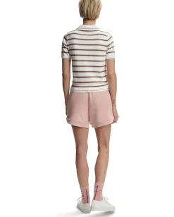 Varley Faustine Button Neck Polo White Pink Ivory Stripe Hot