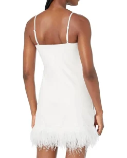 Commando Faux Leather Spaghetti Strap A-Line Dress w/ Feathers FLT308 White Best