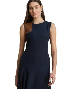Women Lauren Ralph Lauren Faux-Leather-Trim Georgette Dress