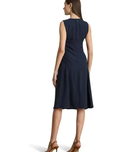 Women Lauren Ralph Lauren Faux-Leather-Trim Georgette Dress
