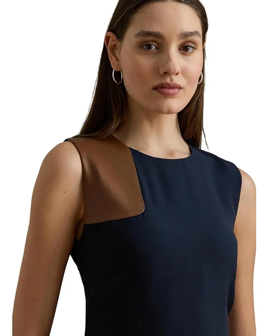 Women Lauren Ralph Lauren Faux-Leather-Trim Georgette Dress