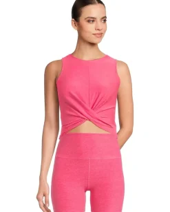 Beyond Yoga Featherweight Center Stage Cropped Tank Vivid Pink Heather New