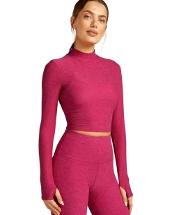Beyond Yoga Featherweight Moving On Cropped Pullover Cranberry Heather Clearance