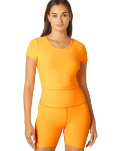 Beyond Yoga Featherweight Perspective Cropped Tee Mango Pop Heather Online