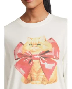 P.J. Salvage Feline Festive Crewneck Top Ivory Cats New