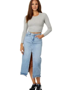 Madewell Fine Ribbed Supercrop Crewneck Long-Sleeve Tee Heather Grey Discount