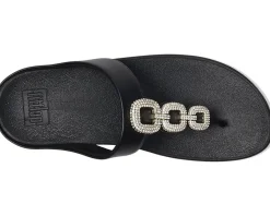 Women FitFlop Fino Crystal-Chain Leather Toe-Post Sandals