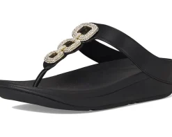 Women FitFlop Fino Crystal-Chain Leather Toe-Post Sandals
