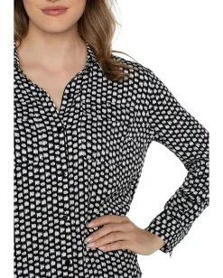 Women Liverpool Los Angeles Flap Pocket Button Front Woven Blouse