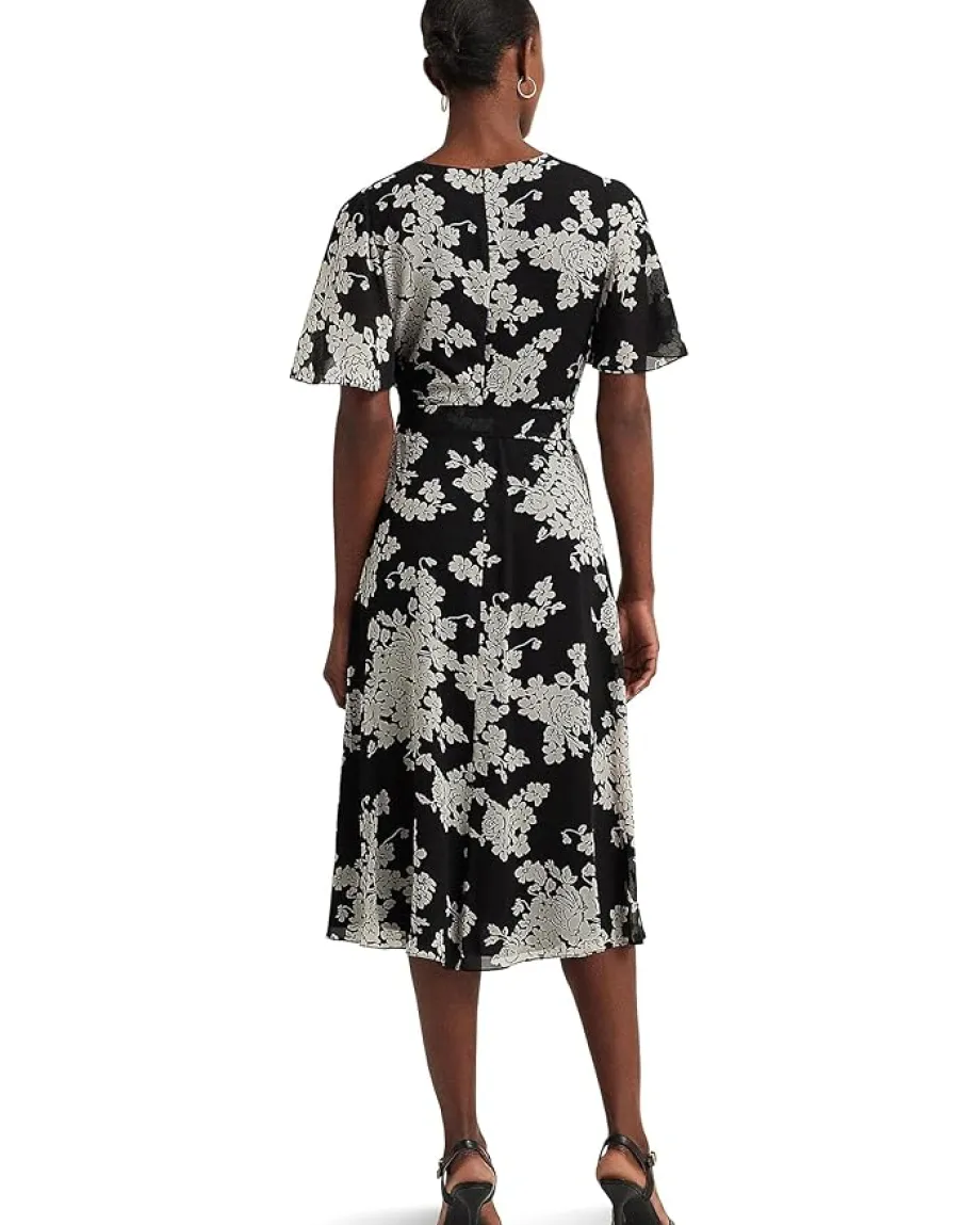 Women Lauren Ralph Lauren Floral Belted Crinkle Georgette Dress