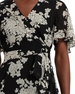 Women Lauren Ralph Lauren Floral Belted Crinkle Georgette Dress