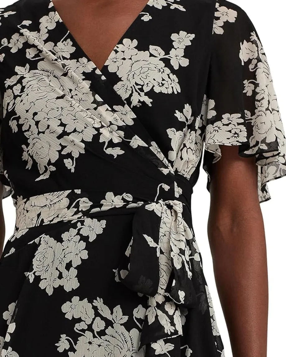 Women Lauren Ralph Lauren Floral Belted Crinkle Georgette Dress