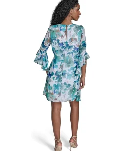 Calvin Klein Floral Chiffon Shift Dress Lake Multi Sale