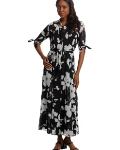 Calvin Klein Floral Chiffon Shirt Dress Black Cream Sale