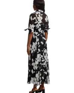 Calvin Klein Floral Chiffon Shirt Dress Black Cream Sale