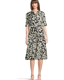 Calvin Klein Floral Cotton Shirt Dress Black/Pristine Outlet
